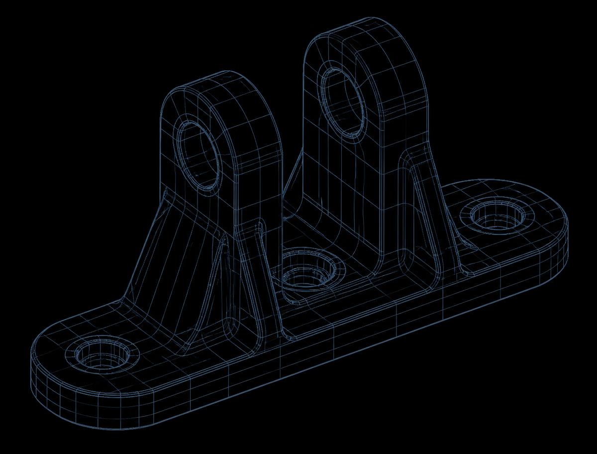מודל CAD בתצוגת wireframe של חלק מכני